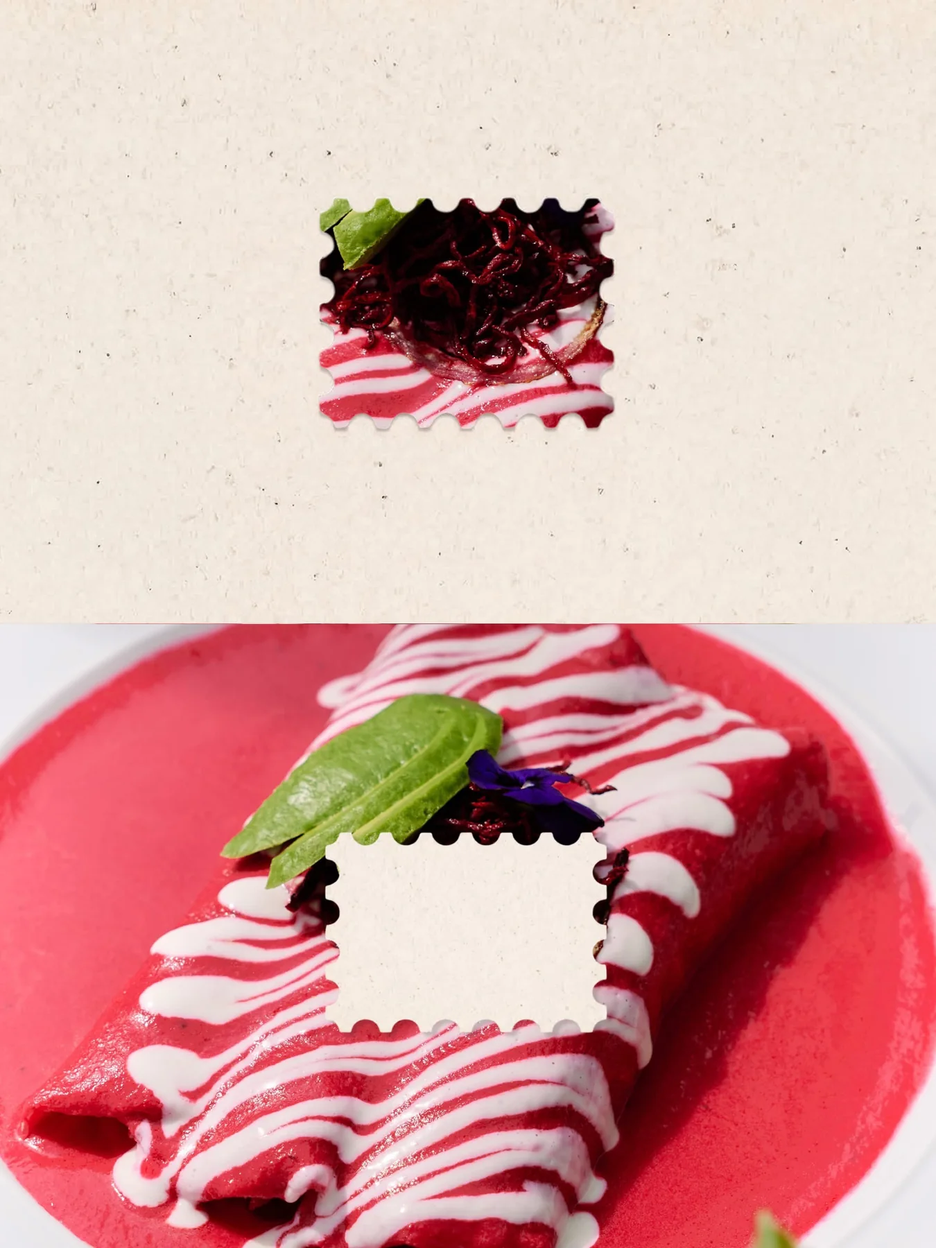 Platillo mexicano color rosa con aguacate